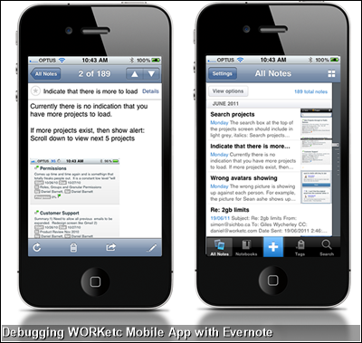 Debugging WORKetc Mobile App with Evernote