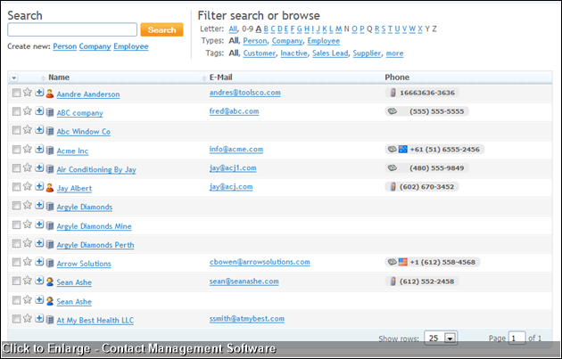 Click to Enlarge - Contact Management Software