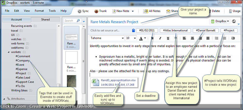 Click to Zoom - Create a Wetc Project in Evernote