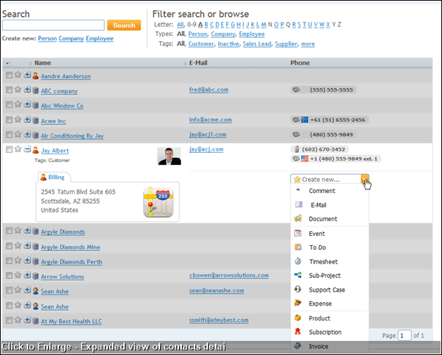 Click to Enlarge - Expanded view of contacts detai