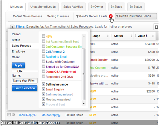 Saved Filters for Future Access