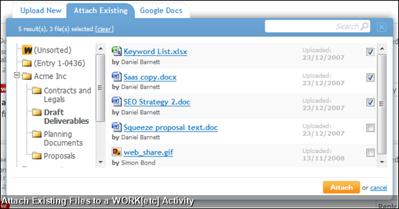 Attach Existing Files to a WORK[etc] Activity
