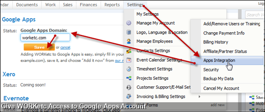 Give WORKetc Access to Google Apps Account