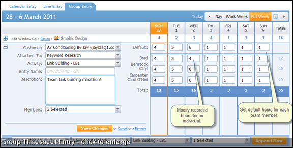 Group Timesheet Entry - click to enlarge