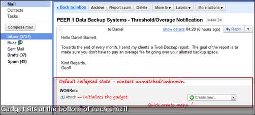 Gadget sits at the bottom of each email