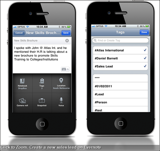 Click to Zoom. Create a new sales lead on Evernote